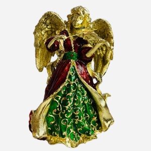Vintage Dillard’s Elegant Gold and Red Pewter Jeweled Holiday Angel Figurine
